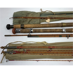 Three, three sectional cane rods including 'The Lightweight Thames Style' etc