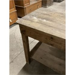 19th century pine narrow side table, rectangular plank top on block supports united by plank under-tier  - THIS LOT IS TO BE COLLECTED BY APPOINTMENT FROM THE OLD BUFFER DEPOT, MELBOURNE PLACE, SOWERBY, THIRSK, YO7 1QY
