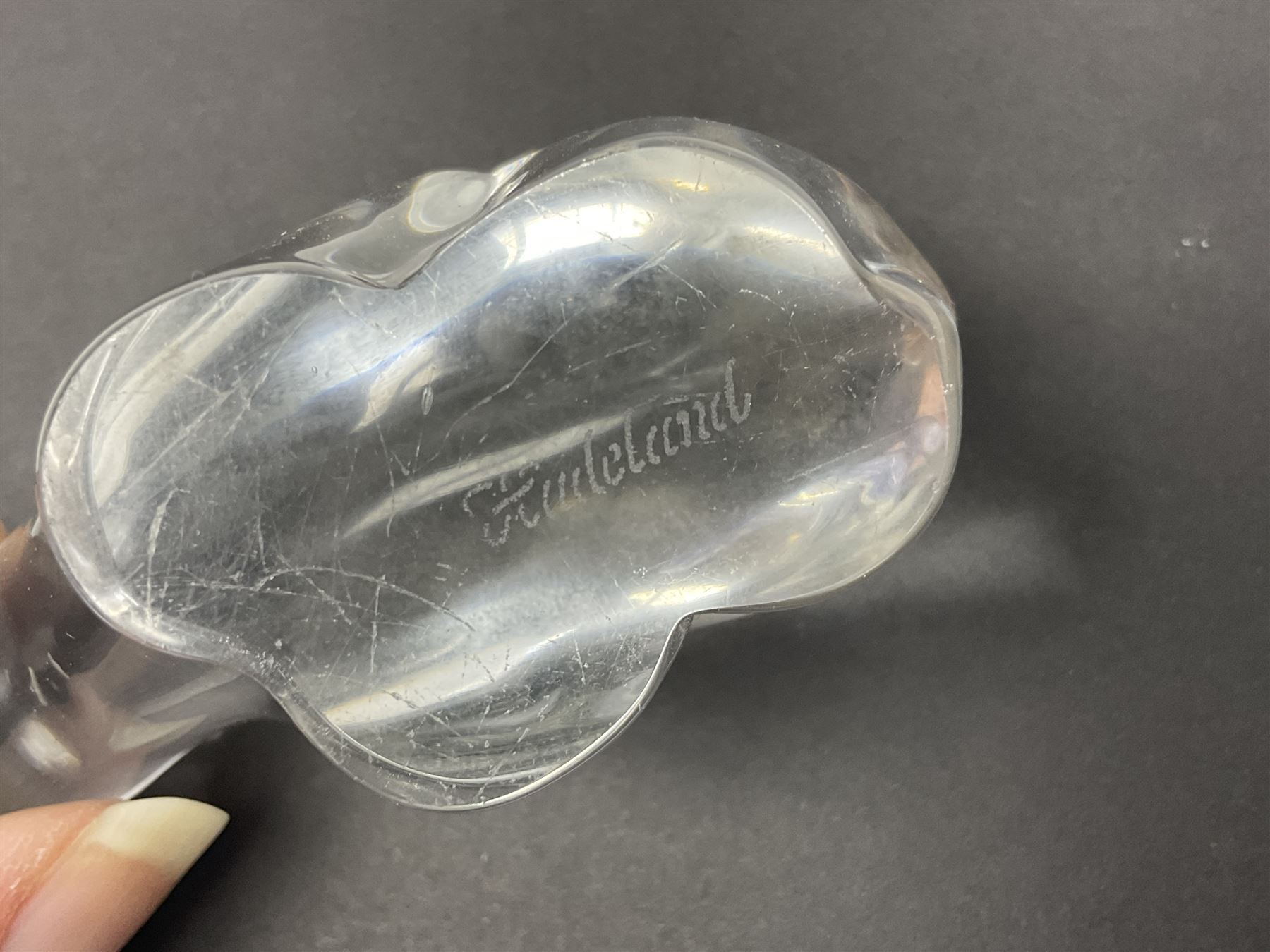 FM Ronneby Sweden large bear paperweight, together two glass penguins, one signed, small Hadeland bear and other glass animals. FM bear H9cm 