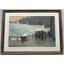 William Kay Blacklock (British 1872-1944): Waiting for the Boat - Crowd Gathered outside the Marine Hotel Whitby, watercolour signed 35cm x 52cm 
Provenance: private collection, purchased David Duggleby Ltd 17th September 2021 Lot 109