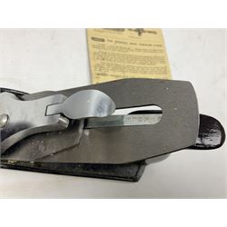 Stanley No.4 wood working plane, in original box, together with a cash tin box and British Boudoir travel iron 