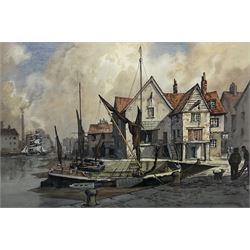 Leonard G Kersley (British 20th century): 'Old Time Wharves', watercolour signed and dated '81, 34cm x 50cm