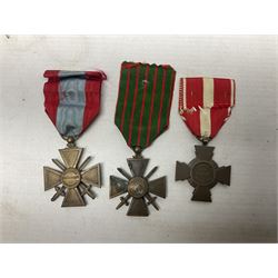 Six French medals - 2nd Empire Louis-Naploeon Medaille Militaire Valeur Et Discipline; 1870 3rd Republic Medaille Militaire Valeur Et Discipline; WW1 Croix-De-Guerre with MID star; WW2 Theatres D'Operations Exterieurs Croix-De-Guerre; WW1 Commemorative Medal; and Croix De La Valeur Militaire; all with ribbons (6)