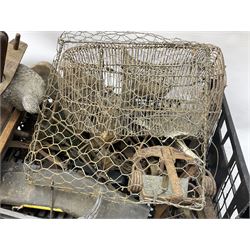Quantity of animal traps including copper and brass Cymag gas hand pump, gin traps, bird decoys etc, Auctioneer's Note: These traps are sold as artefacts for ornamental purposes only as the use of some of them may be illegal