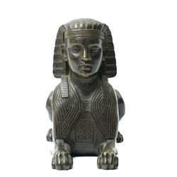 Bronze model of an Egyptian sphynx, W28cm 