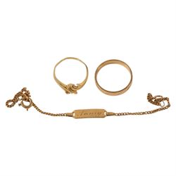 18ct gold identity bracelet and an 18ct gold ring, both stamped 750, together with a 14ct ...