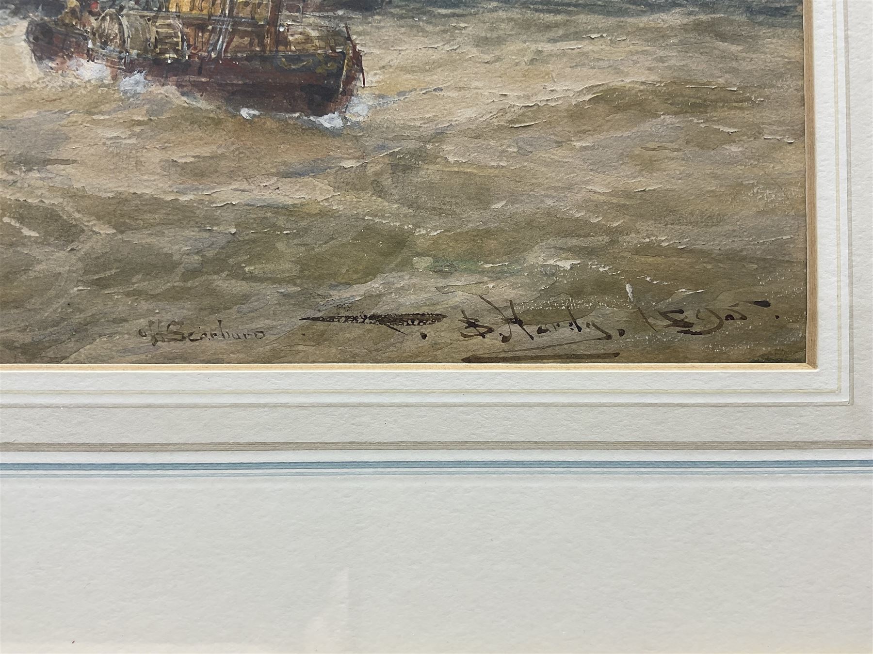 Thomas Bush Hardy RA RBA (British 1842-1897): ‘Off Scarborough’, watercolour signed titled and dated 1895, original John Linn & Sons label verso 22cm x 71cm 
Provenance: private collection, purchased David Duggleby Ltd 23rd June 2017 Lot 1; Bonhams Chester 4th-6th December 2012 Lot 353