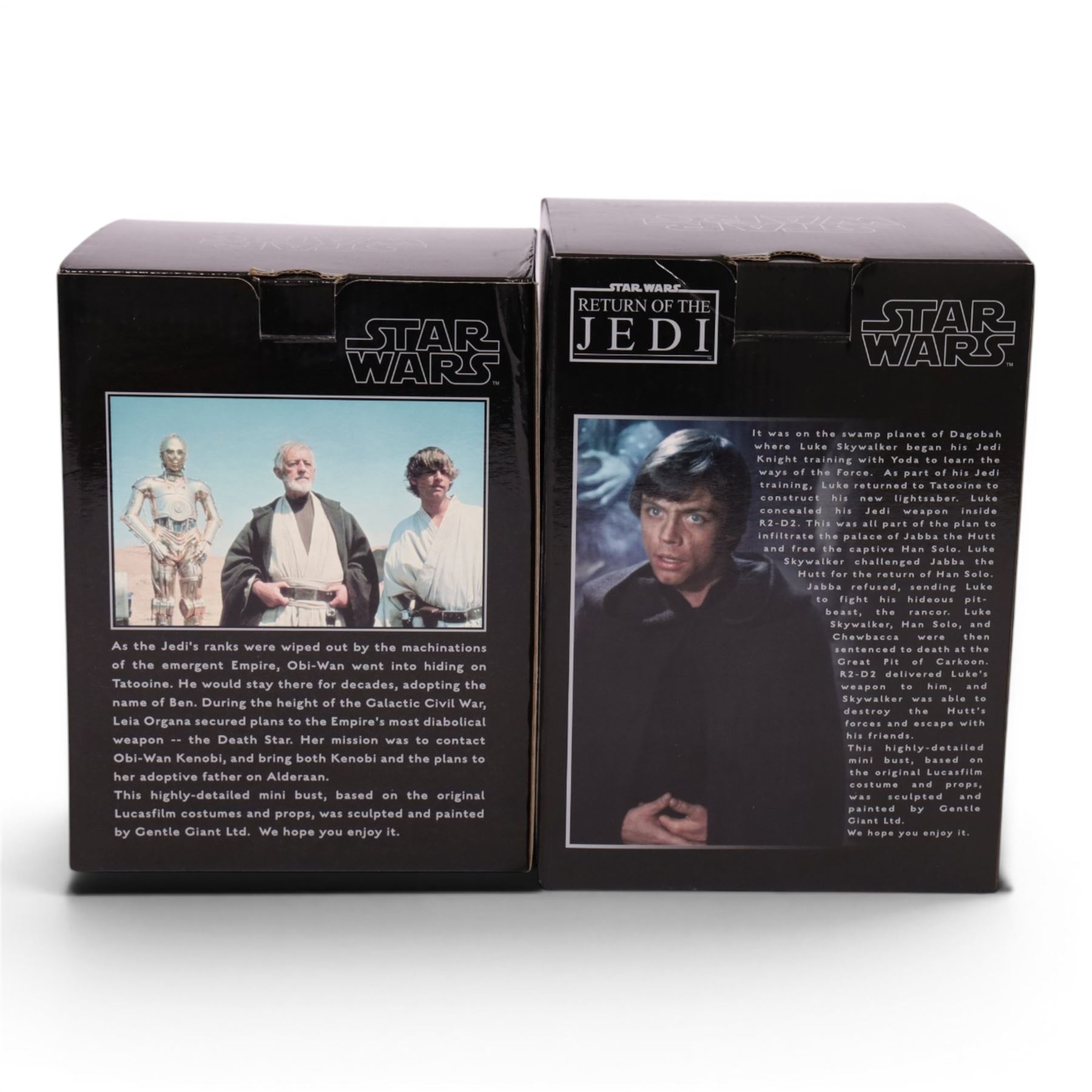 Two Gentle Giant limited edition Star Wars Collectible Mini Busts, Luke Skywalker Jedi Knight no. 2045/6500 and Obi-Wan Kenobi no. 1830/6000, both both with certificate of authenticity