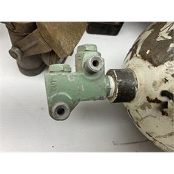 Three RAF light switches, together with military oxygen canister, batteries, gages etc  