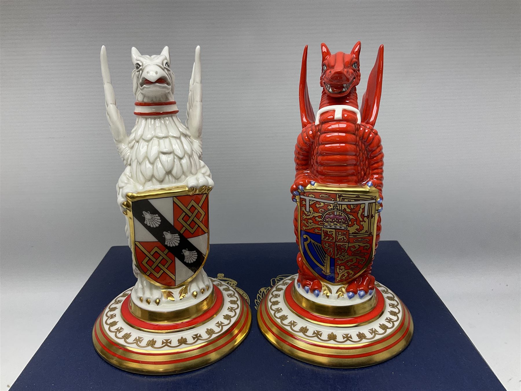 Pair of Minton Royal Wedding heraldic beasts for Mulberry Hall, 105/250 limited edition with box, H16cm