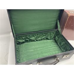 leather hard suitcase with taffeta lining, together with another suitcase and leather satchel, suitcase D31cm, L51cm