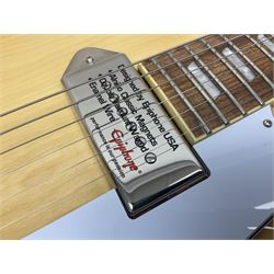 Epiphone Casino NA semi-acoustic guitar with natural maple finish and P90 pick-ups, serial no.19061529340, L105cm overall; in original hard carrying case