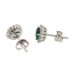  Pair of silver green stone and cubic zirconia halo stud earrings, stamped 925  