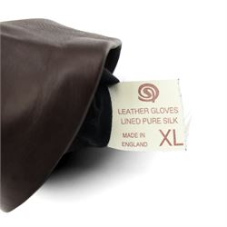 Harrods, Jaeger and others - five pairs of ladies’ leather gloves, comprising red Harrods studded gloves, brown Jaeger buttoned gloves and three further Italian pairs