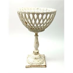 A cast iron white painted planter, of pedestal form with lattice bowl, H38cm. 