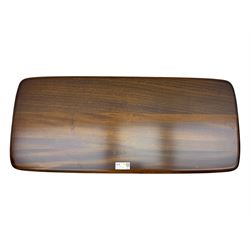 Lucian Ercolani for Ercol - mid-20th century elm 'Windsor' coffee table, rectangular top with rounded corners and chamfered edge, over an integral slatted undertier, on splayed tapering supports