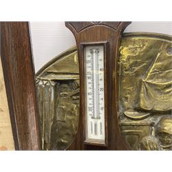 Tapestry fire screen, together with walking sticks, barometer, brass charger etc 