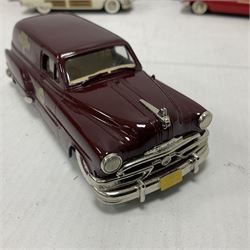 Brooklin Models - three 1:43 scale heavy die-cast model cars comprising BRK31 WMTC 1953 Pontiac Sedan Delivery in maroon with tan interior; BRK43 1948 Packard Station Sedan; BRK44 1961 Chevrolet Impala Sport Coupe; all boxed (3) 