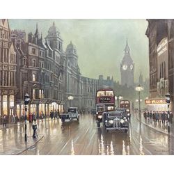 Steven Scholes (Northern British 1952-): 'Whitehall - London 1962', oil on canvas signed, titled verso 39cm x 49cm