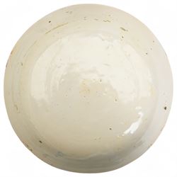 Spanish 18th century majolica bowl, possibly Talvera, decorated with orange flowers among blue decoration on a cream ground, D28cm 