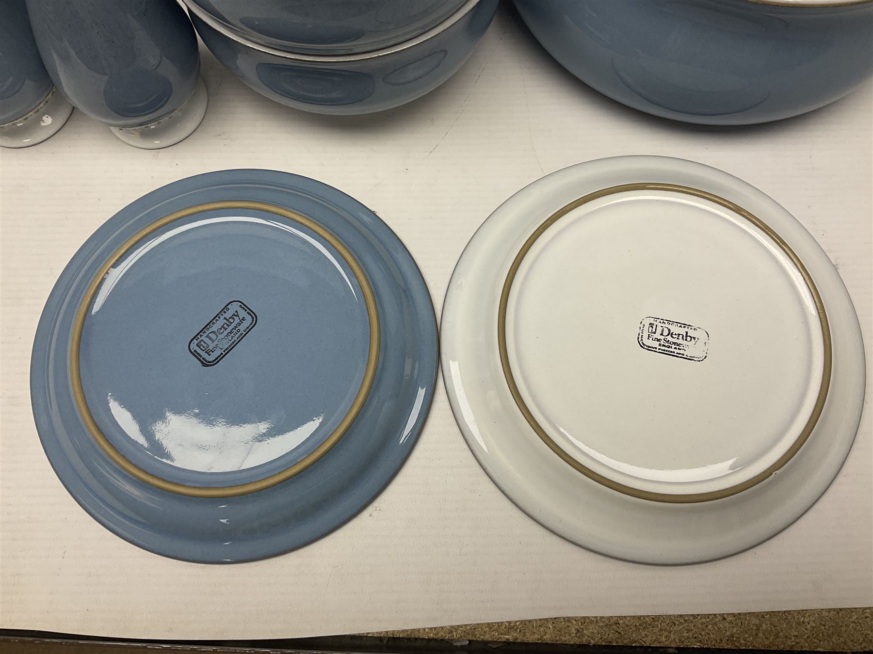 Denby Castile part tea and dinner service, including teapot, eight dinner plates, nine cups and saucers, nine side plates etc