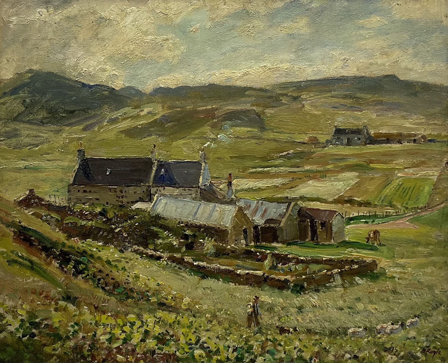 Herbert F Royle (British 1870-1958): 'Lewis Crofts' Outer Hebrides, oil on canvas signed, titled on artist's address label verso 49cm x 60cm
Provenance: James Bourlet 'Royal Scottish Academy' exhibition label verso dated 1957

