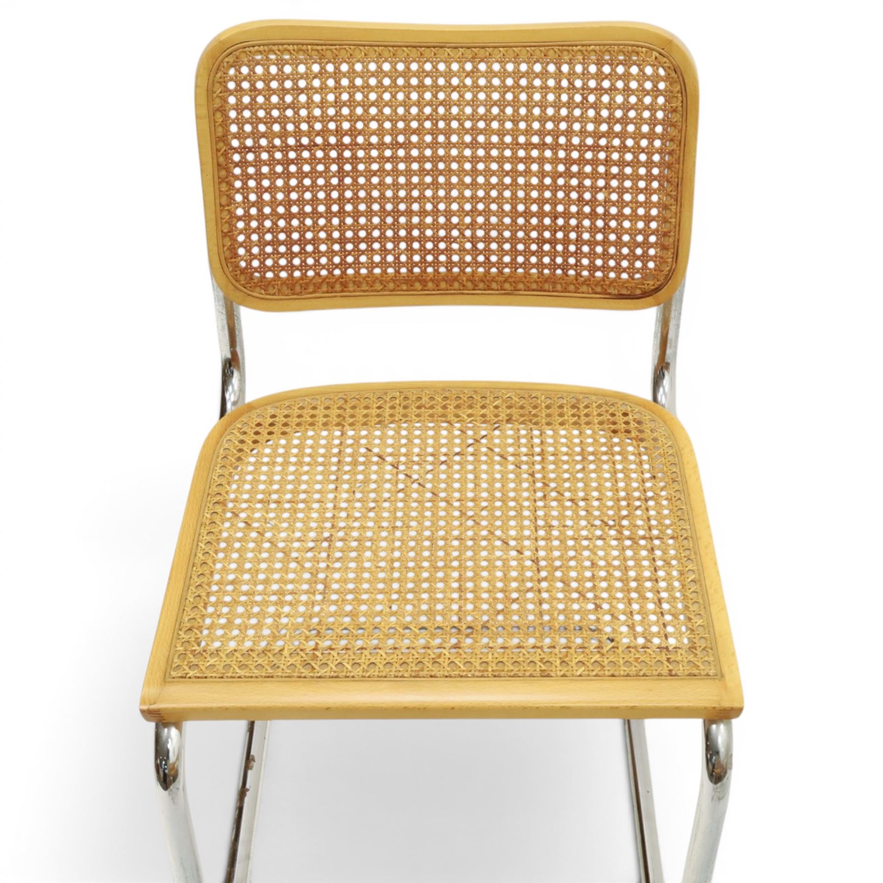 Marcel Breuer (Hungarian-American 1902-1981) for Knoll International - set of four (3+1) 'Cesca' armchairs with canework backs and seats, raised on chrome tubular supports 