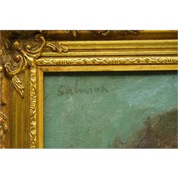 Dona Salmon (British mid-20th century): Portrait of a Lady, oil on canvas signed inscribed and dated 1955, 50cm x 40cm