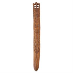 Treen carved a stay busk, dated 1756, the decorated with geometric boarded and foliate spr...