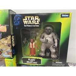 Star Wars - The Power of the Force - Cruisemissile Trooper; two x Jabba's Palace; Jabba the Hutt's Dancers; Speeder Bike; two x Kabe & Muftak; Ben (Obi-Wan) Kenobi; R2-D2; Millenium Falcon with Han Solo; Darth Vader; Oola & Salacious Crumb; and Mace Windu; all in sealed boxes/unopened carded (13)