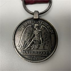 Copy of a Waterloo Medal named to William Rose, 1st Battalion, 79th Regiment of Foot with ribbon