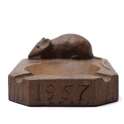 Mouseman - tooled oak ashtray, rectangular form with canted and rounded corners, engraved to the edge HH MM 1957, carved with mouse signature, by the workshop of Robert Thompson, Kilburn, W10cm