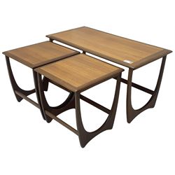 G-Plan - teak 'Astro' long-john nest of three tables, large rectangular coffee table and two square nesting tables