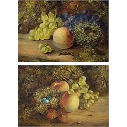 HA Carman (British fl.1867-1873): Still Life of Fruit and Birds' Nests, pair oils on canvas signed dated 1869 and inscribed 'Crayford' 24cm x 34cm (2)