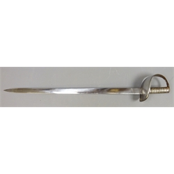  1889 pattern Boarding Cutlass, 71cm single edge blade indistinctly stamped with Crown, X and No....92, 12/E, solid guard with ribbed grip, L84cm  