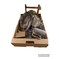 Burmese dinner gong, silver handled button hook and a collection of silver plate including flatware, wine cooler, etc