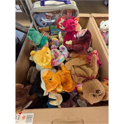 Large collection of TY Beanie Babies, including Princess the Bear, set of thirty two 2002 Fifa World cup bears, etc, mostly with tags in tag protectors, in seven boxes