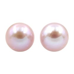 Pair of 9ct gold pink fresh water pearl stud earrings, stamped 375