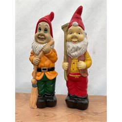 Pair of large indoor or outdoor painted garden gnomes  - THIS LOT IS TO BE COLLECTED BY APPOINTMENT FROM DUGGLEBY STORAGE, GREAT HILL, EASTFIELD, SCARBOROUGH, YO11 3TX