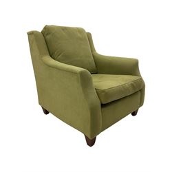 Wesley-Barrell two seat sofa and pair of matching armchairs, upholstered in sage linen fabric