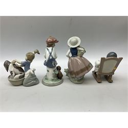 Four Lladro figures, comprising Nap Time no. 5448, My Best Friend no. 5401,   Sweet Scent no.5221 and Bashful Bather no.5455