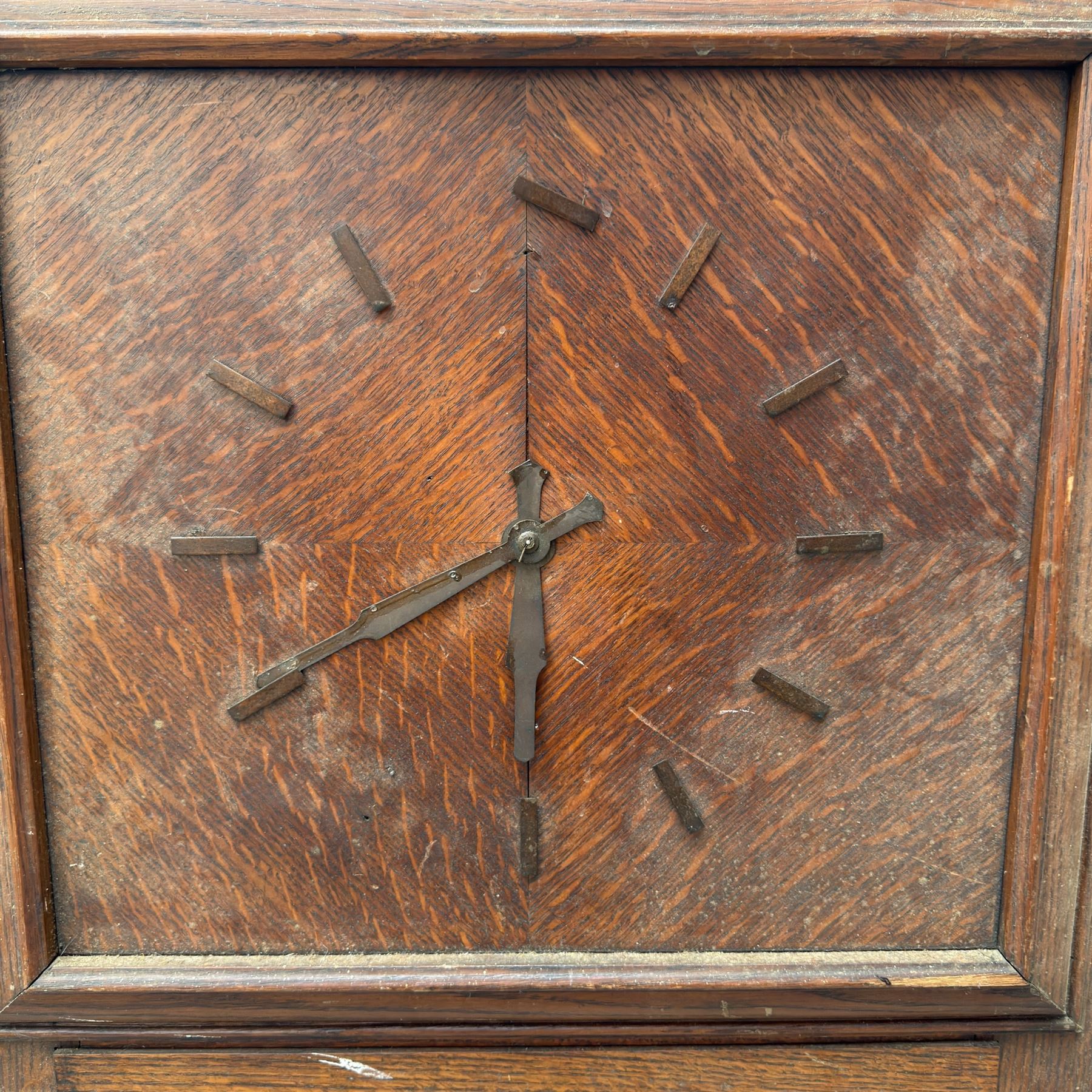 Large art deco style oak clock, removed from a school with electric movement 