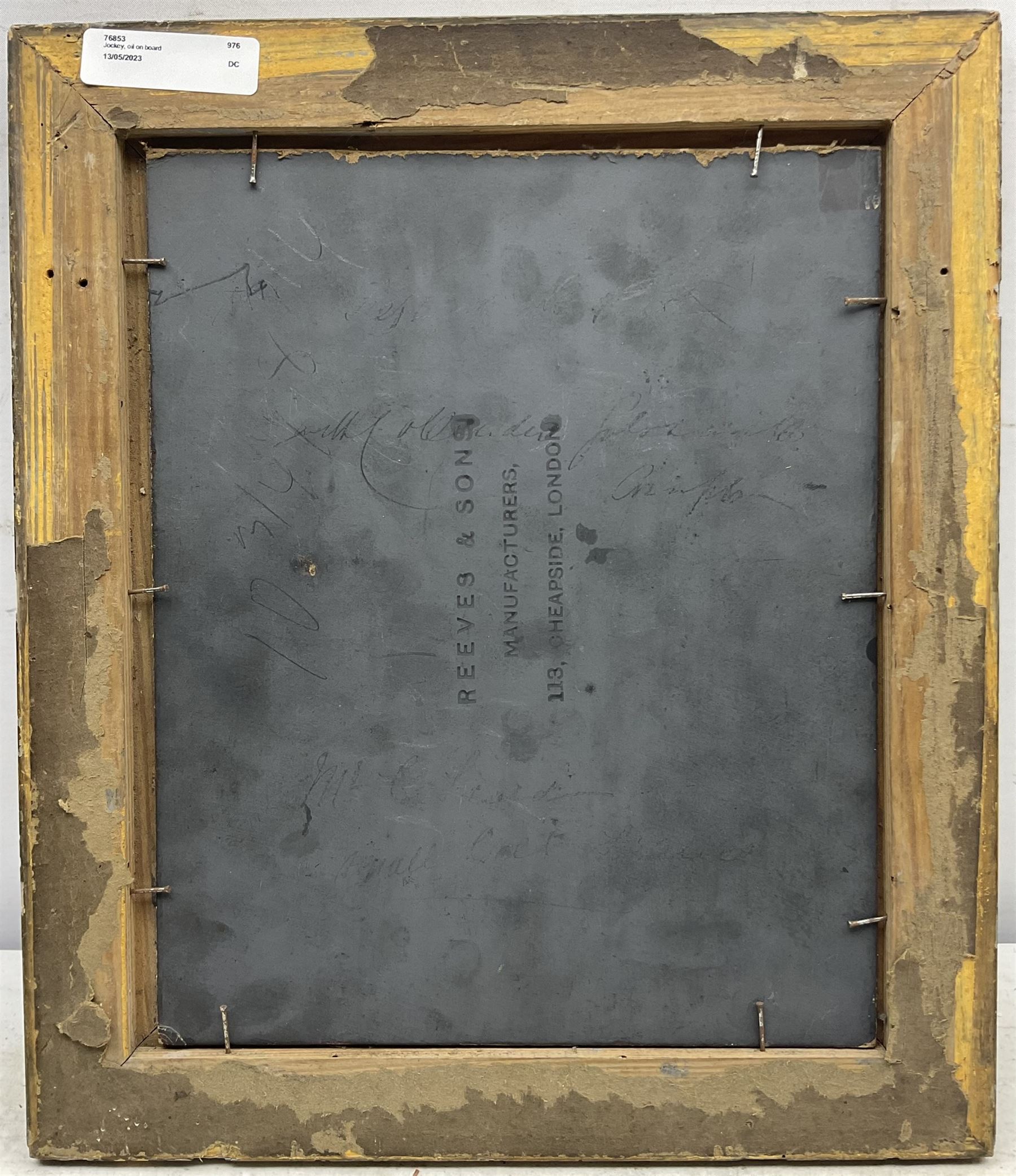 English School (19th/20th century): 'Left at the Post', oil on board, indistinctly signed and titled verso 27cm x 22cm