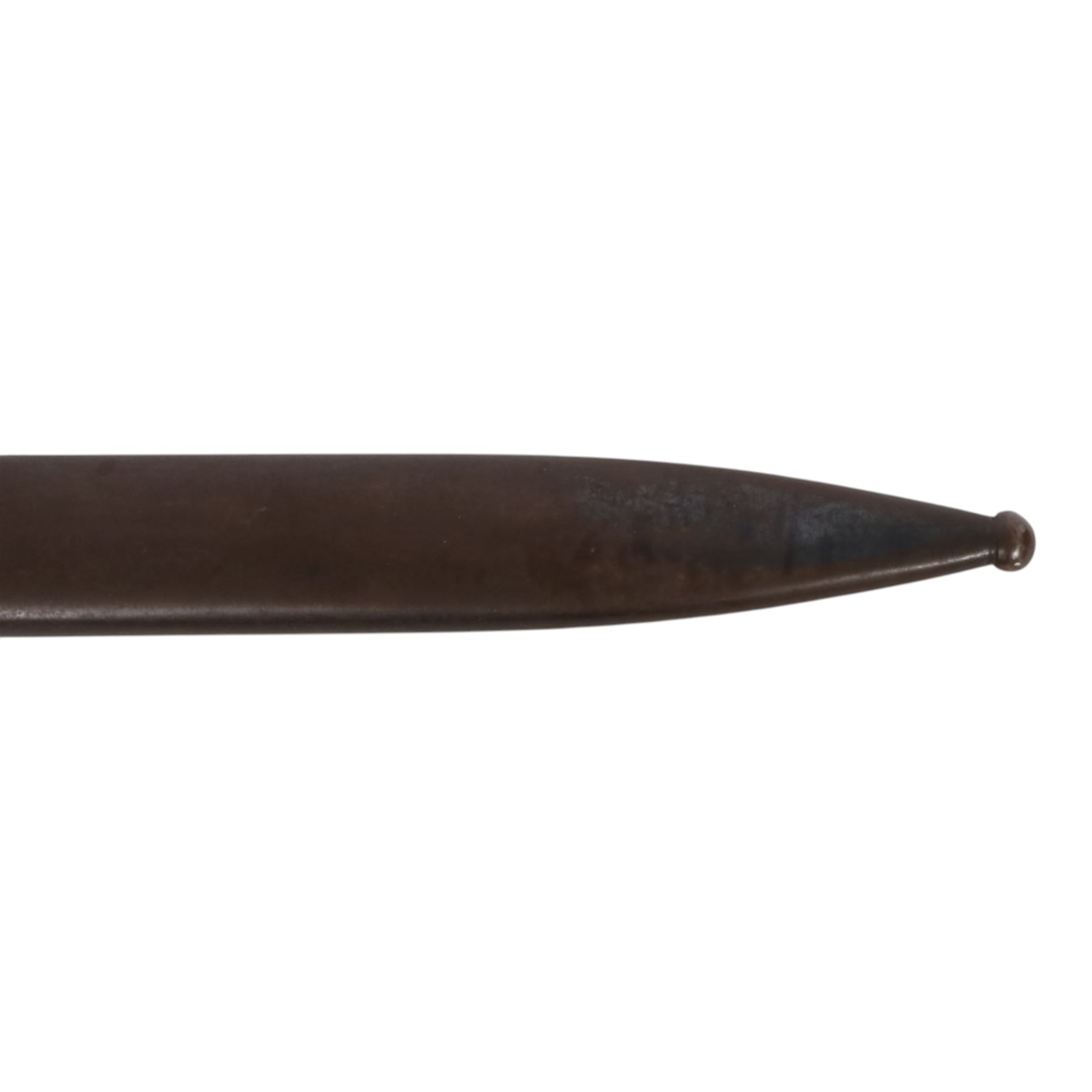 WWII German Third Reich K-98 bayonet North African Corps, marked 42ffe, 6026 to the  ricasso, in steel scabbard and webbing frog, L42cm