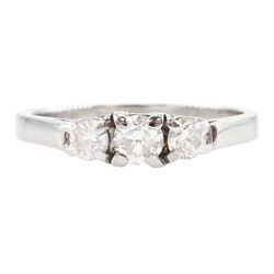 18ct white gold three stone round brilliant cut diamond ring, hallmarked, total diamond weight approx 0.50 carat