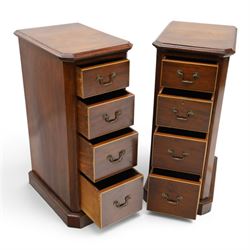 Pair of Edwardian mahogany pedestal chests, of moulded rectangular form, above four graduated drawers, brass swan neck handles, moulded plinth base