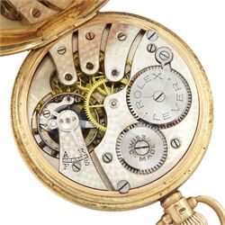 Early 20th century 9ct gold open face keyless lever pocket watch by Rolex, white enamel dial with Roman numeral hour markers and subsidiary seconds dial, case by Dennison, Birmingham 1925
