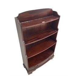 Mahogany bow fronted water fall bookcase fitted with drawer