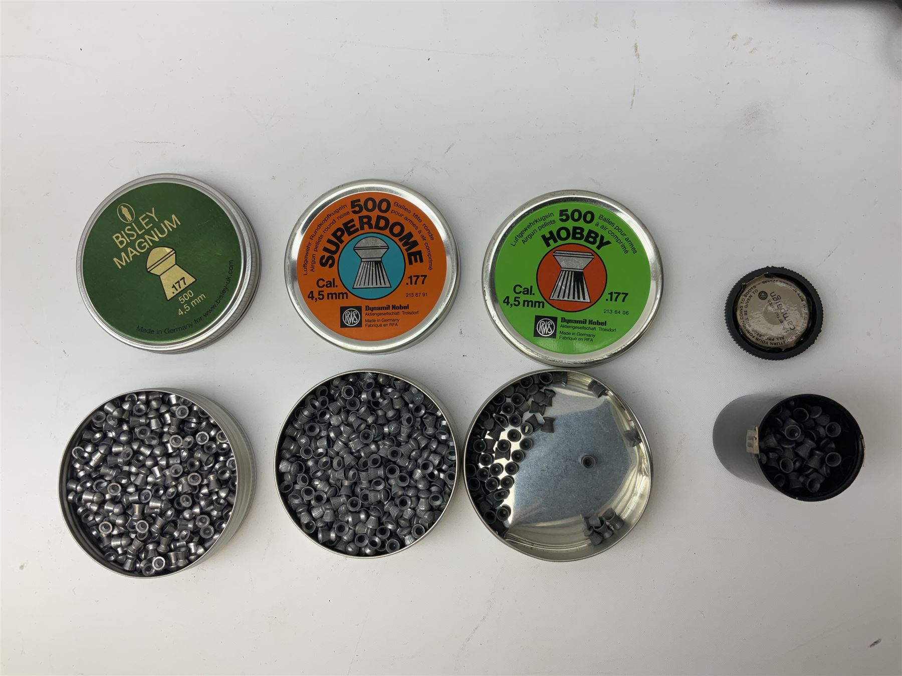 H. Weihrauch HW45 air pistol, .177 calibre, over-lever mechanism, chequered grip No.372679 L31cm; and quantity of pellets