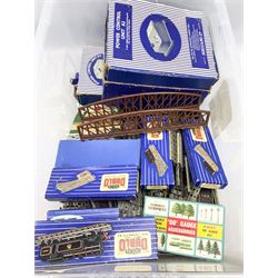 Hornby Dublo - three-rail Class N2 0-6-2 tank locomotive No.69567, boxed; large quantity of track including four boxed points and loose points, boxed switches and buffer stops, level crossing etc; and two boxed Power Control Units etc